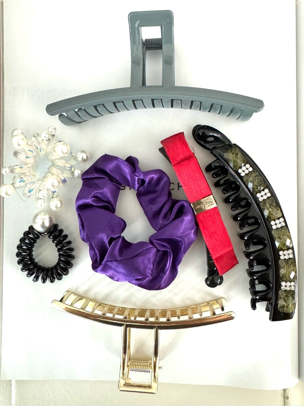 Set of 7 Purple Satin Scrunchie with Assorted Hair Accessories bundle